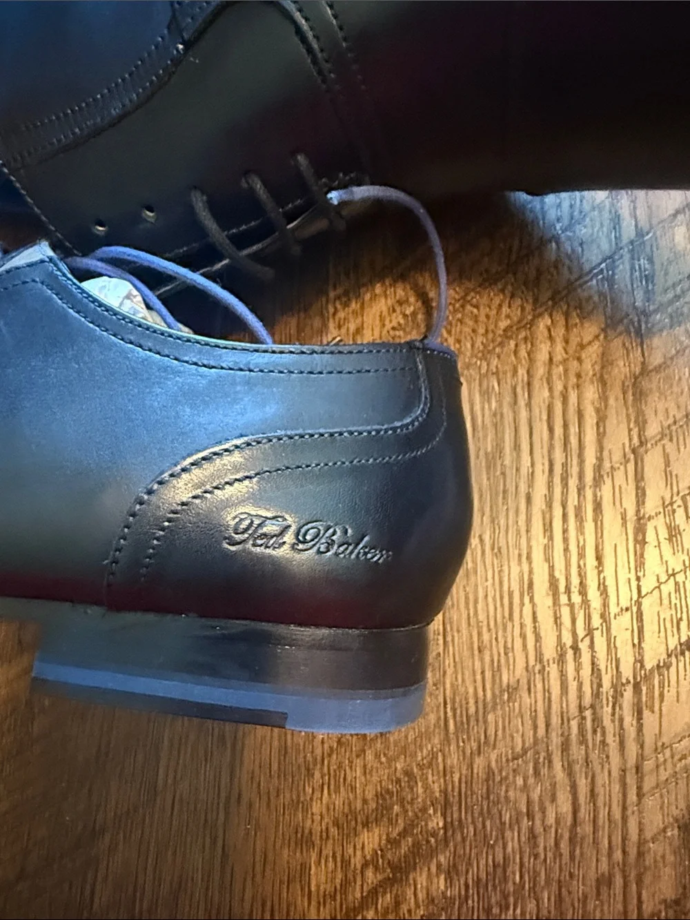 Ted Baker Black Leather Cap-Toe Derby with Navy Lining